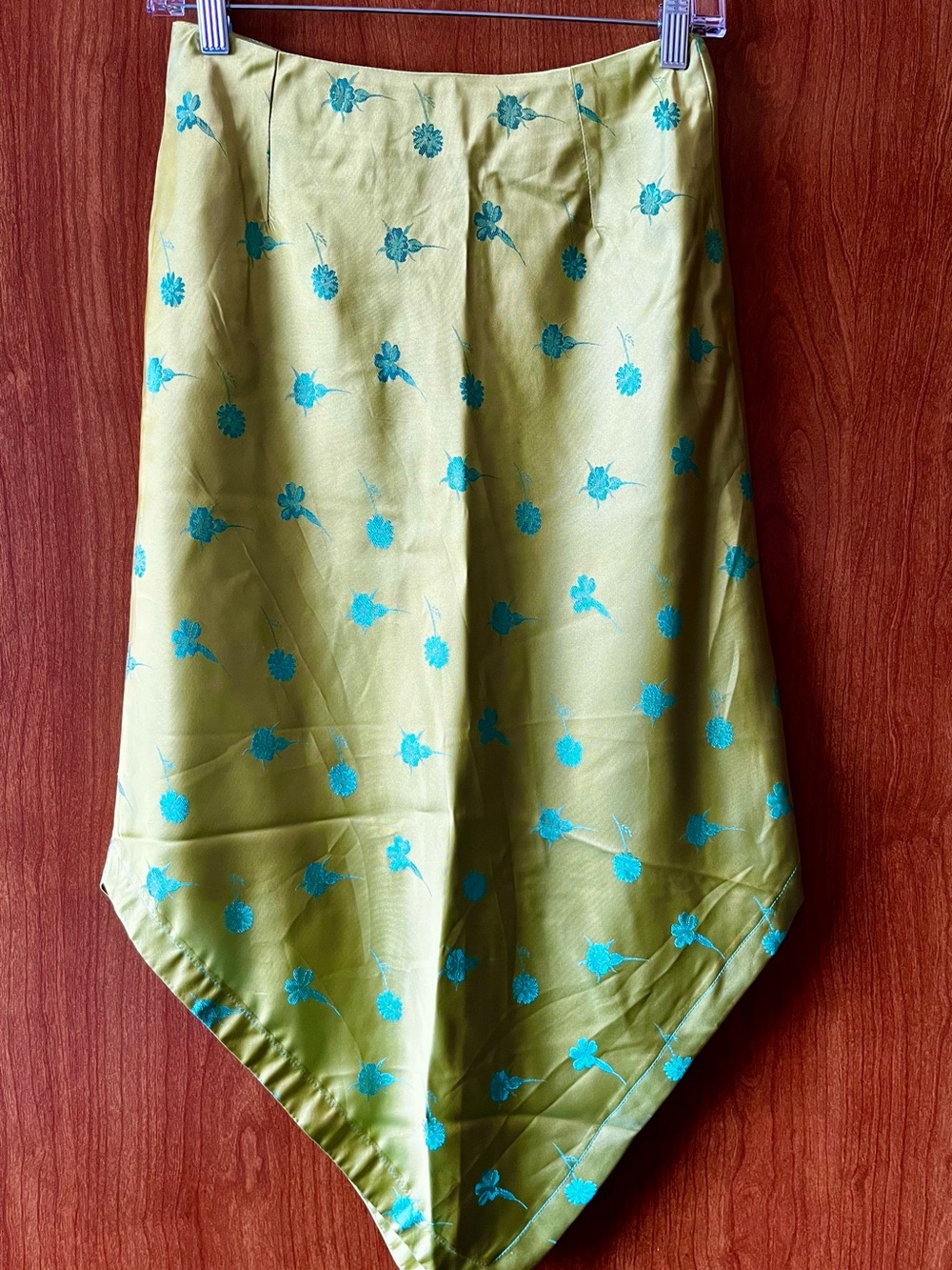 Green Floral Vintage Conspicuous Made in England Jacquard Asymmetrical Skirt